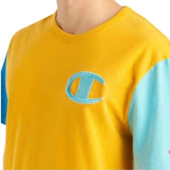 Champion Men’s yellow and blue color block t-shirt inSize  Large - Picture 4 of 5